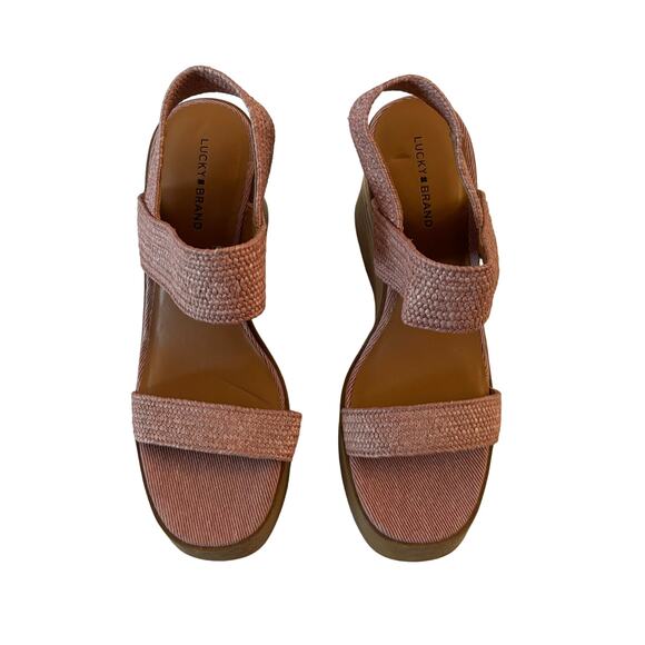 Lucky Brand Delukah Pink Slingback Weave Straps Platform Wedge Sandals Size 9.5 - Picture 2 of 7
